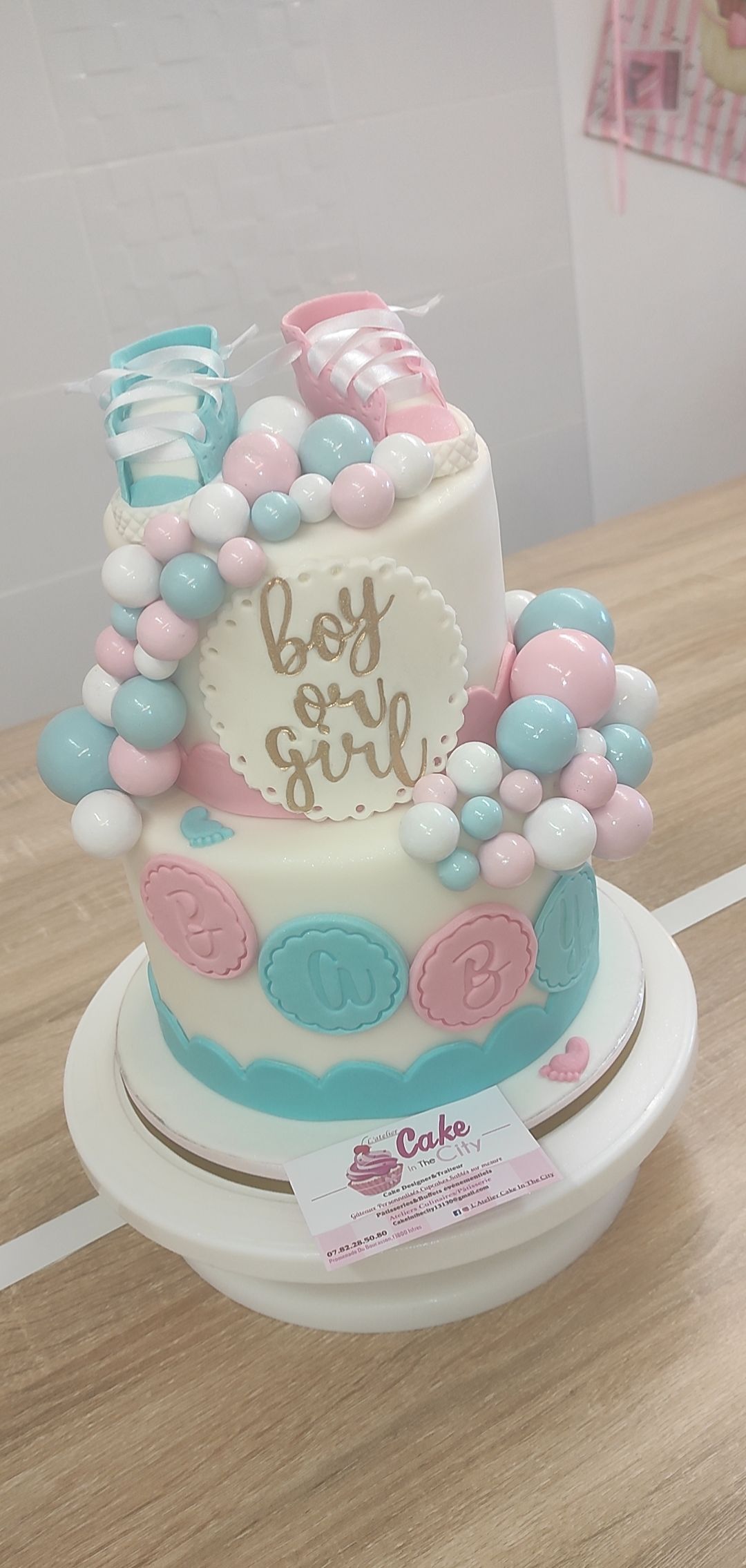 Gender reveal tower cake