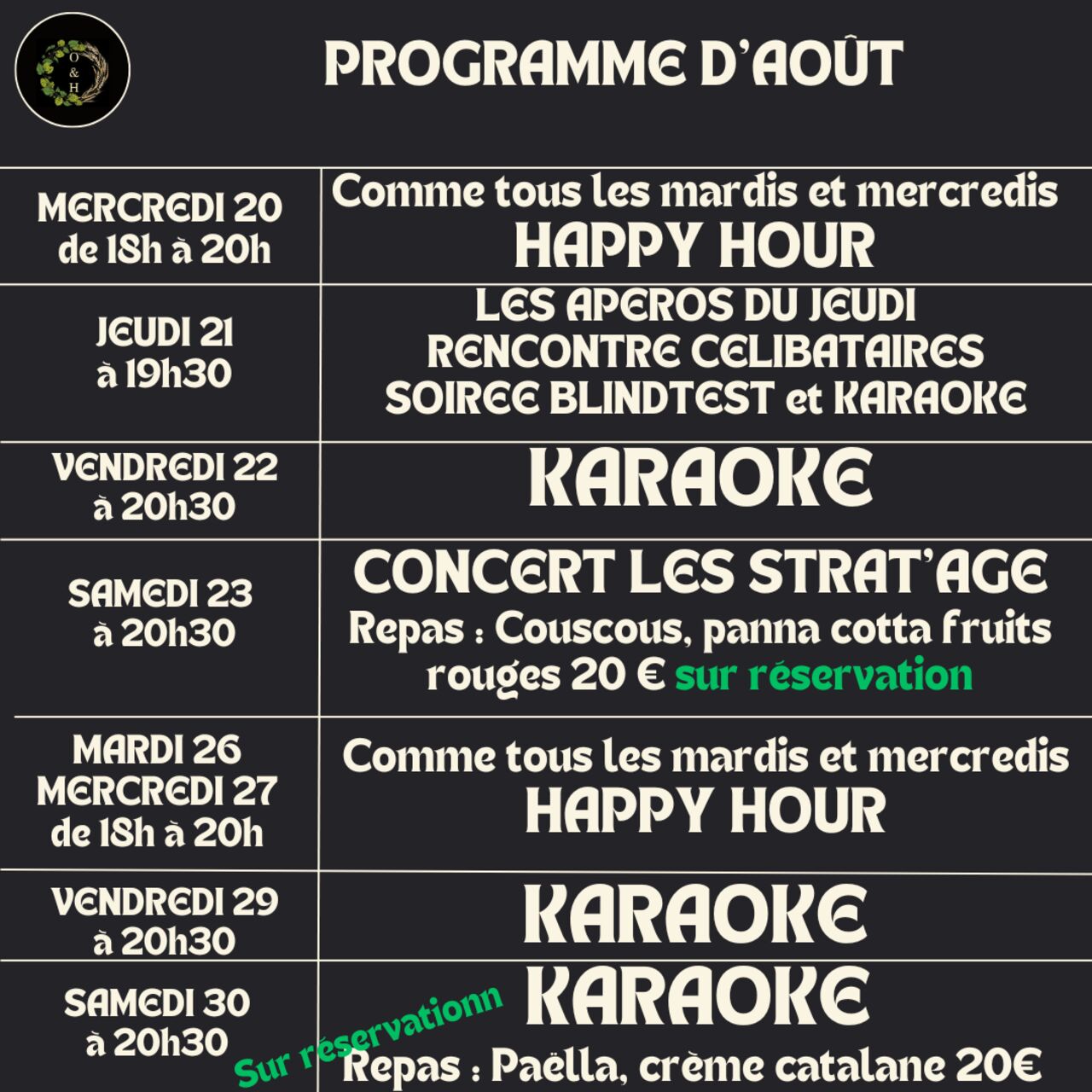 Programme d'Août