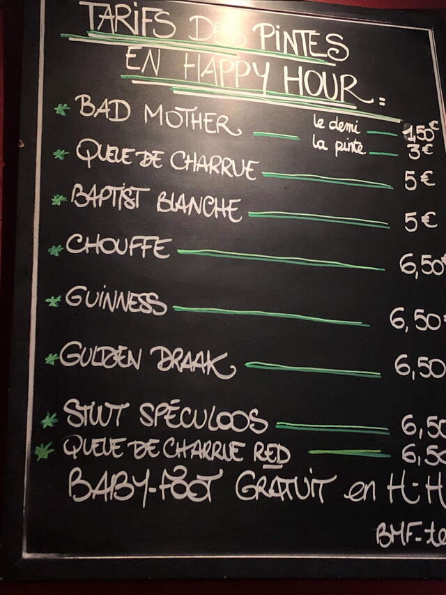 Tarif des bières en happy hour!!