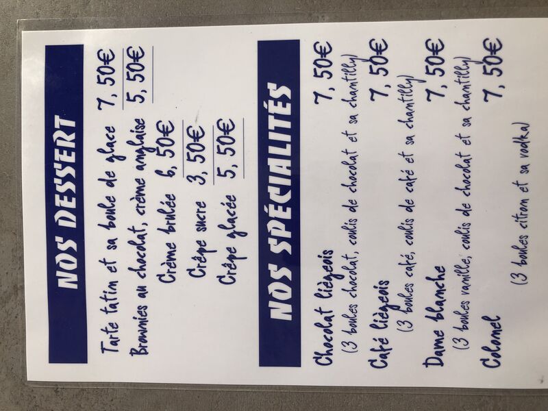 Carte des desserts 