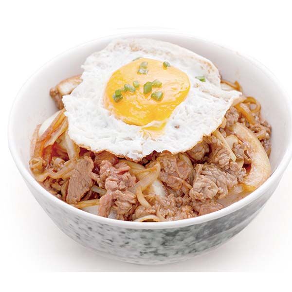 donburi boeuf aux oignons à la sauce japonaise sur un bol de riz