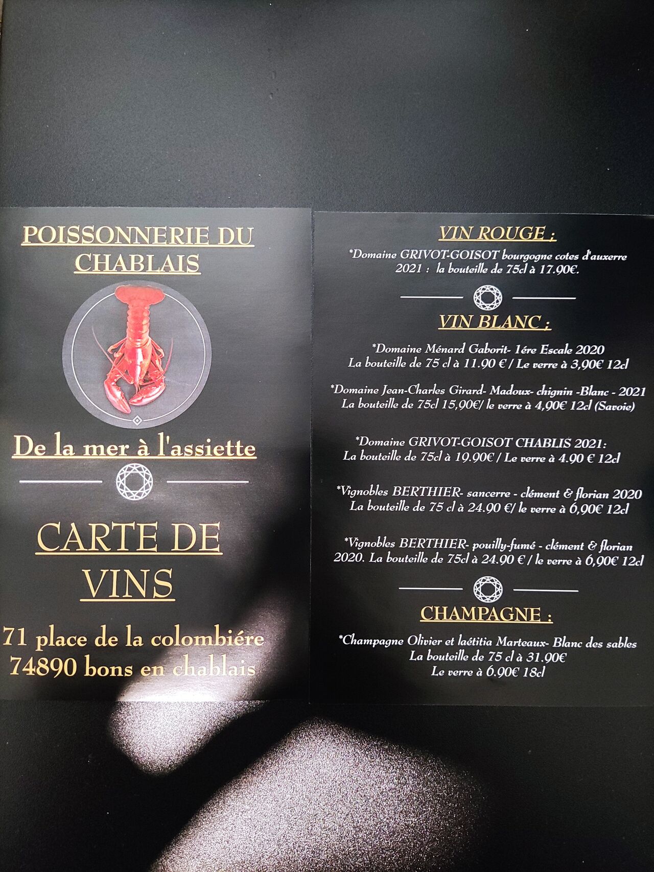 Carte des vins
