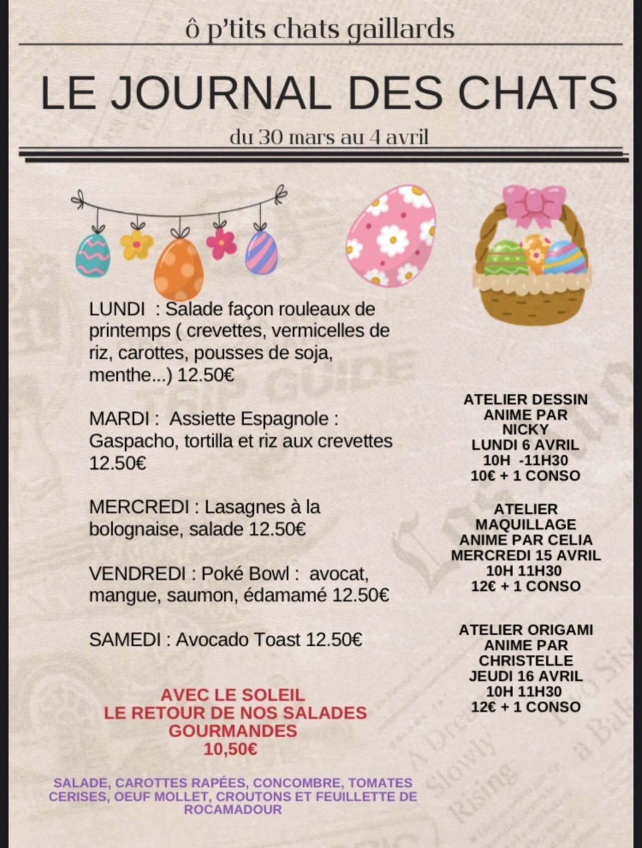 Menu du 30 mars au 4 avril