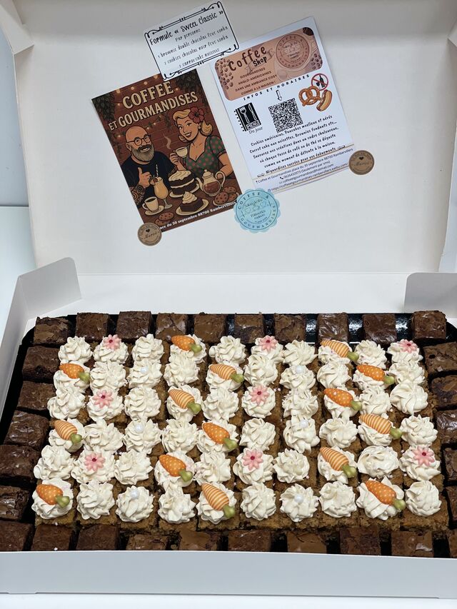 Brownie fondant double chocolat fève tonka et carrot’cake glaçage cream cheese vanillé