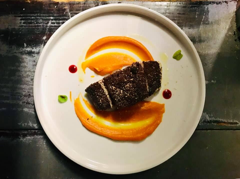 Filetto d’ombrina in crosta di summac, patate dolce e curcuma !!