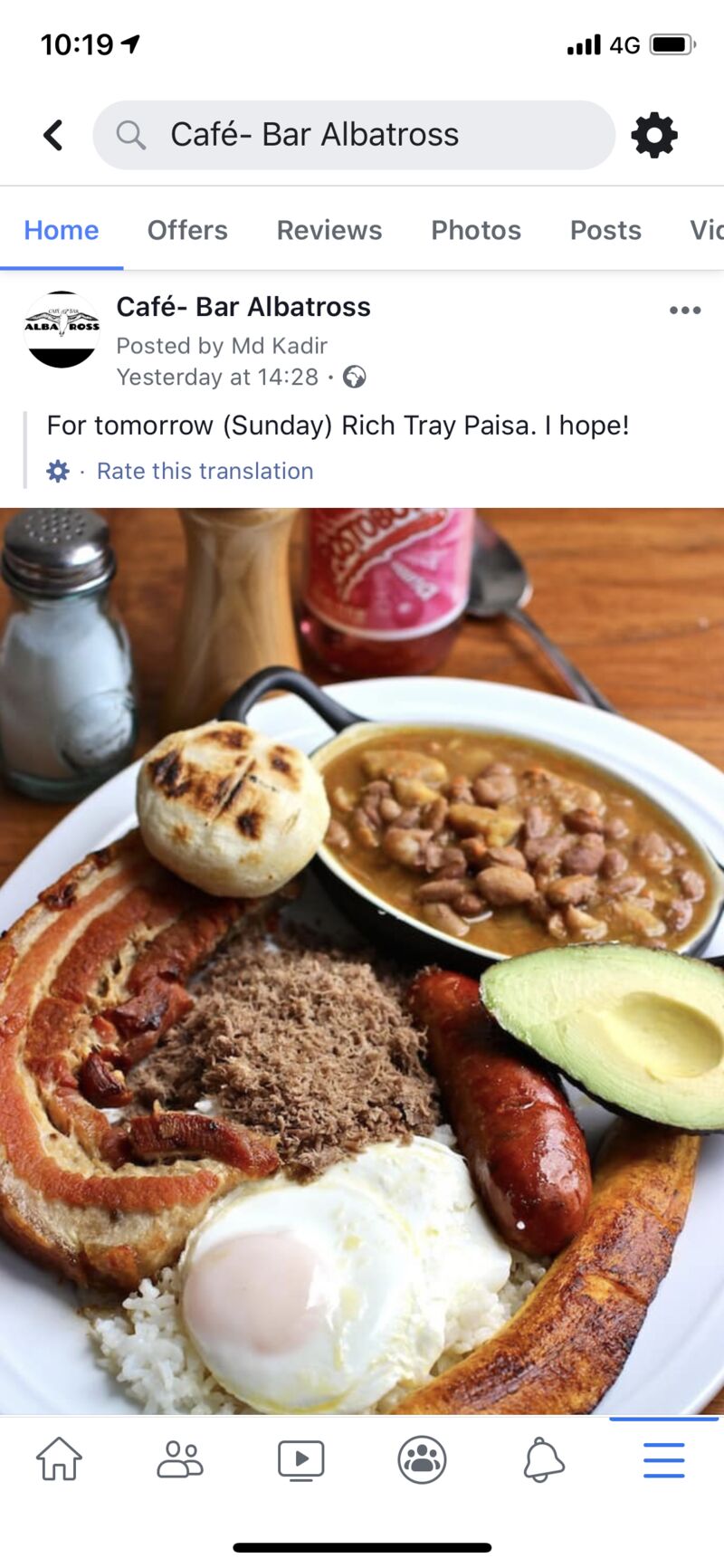 Bandeja de paisa( comida de colombianos) Cada sábado y domingo. 