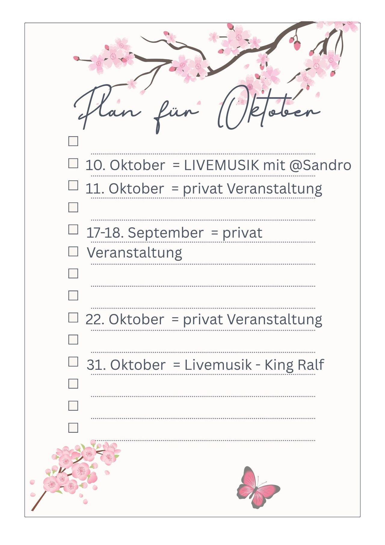 Plan für OKTOBER