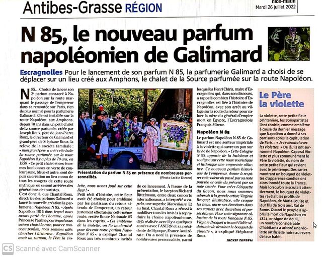 Le 2/07/2022 lancement des fragrances de la parfumerie Galimard RN85, à Escragnolles. Merci à Mme Chantal Roux et sa famille !!