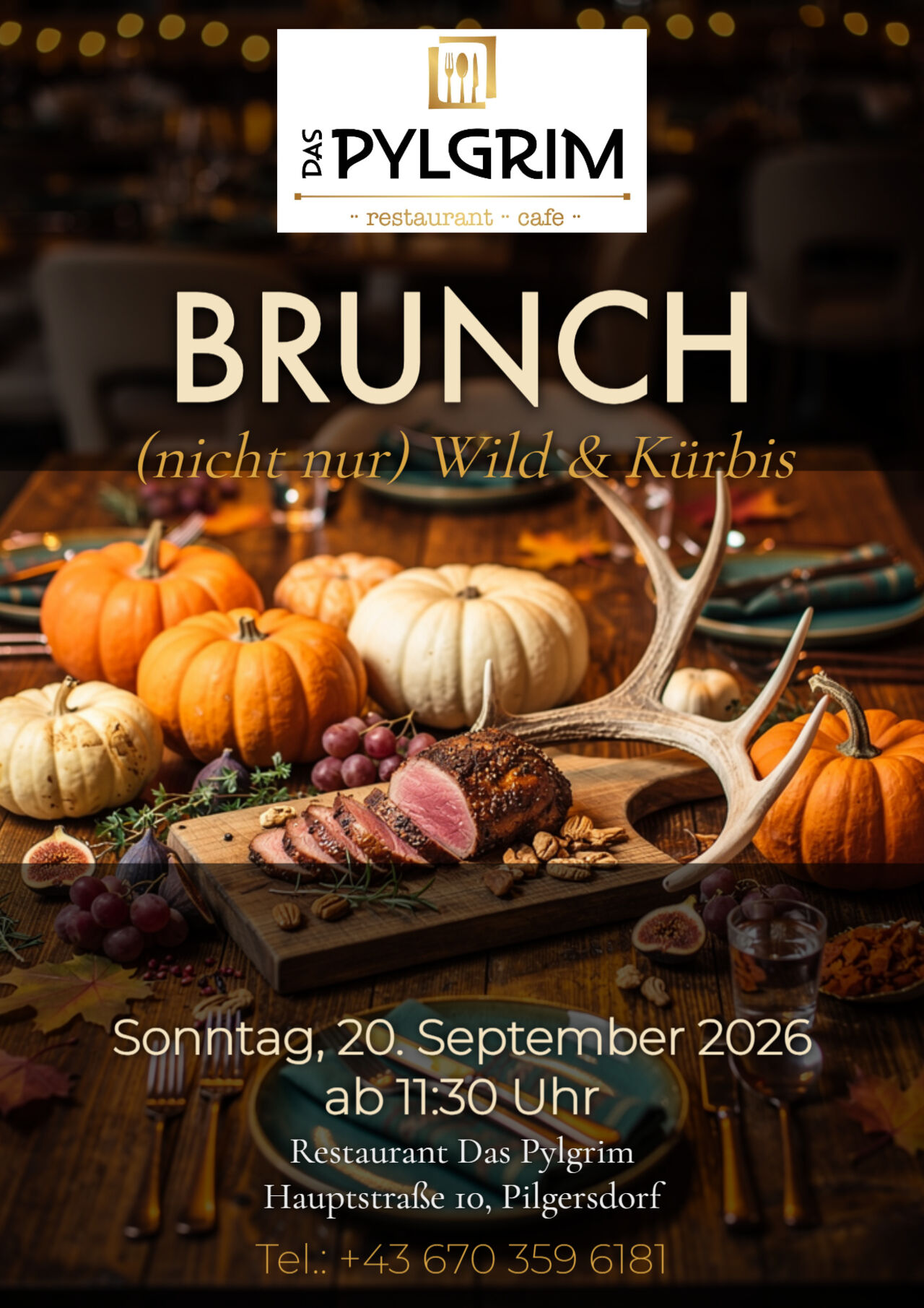 Sonntagsbrunch am 20.7.2026. Herbstlicher Genuss im Das Pylgrim: Unser Wild & Kürbis Brunch!