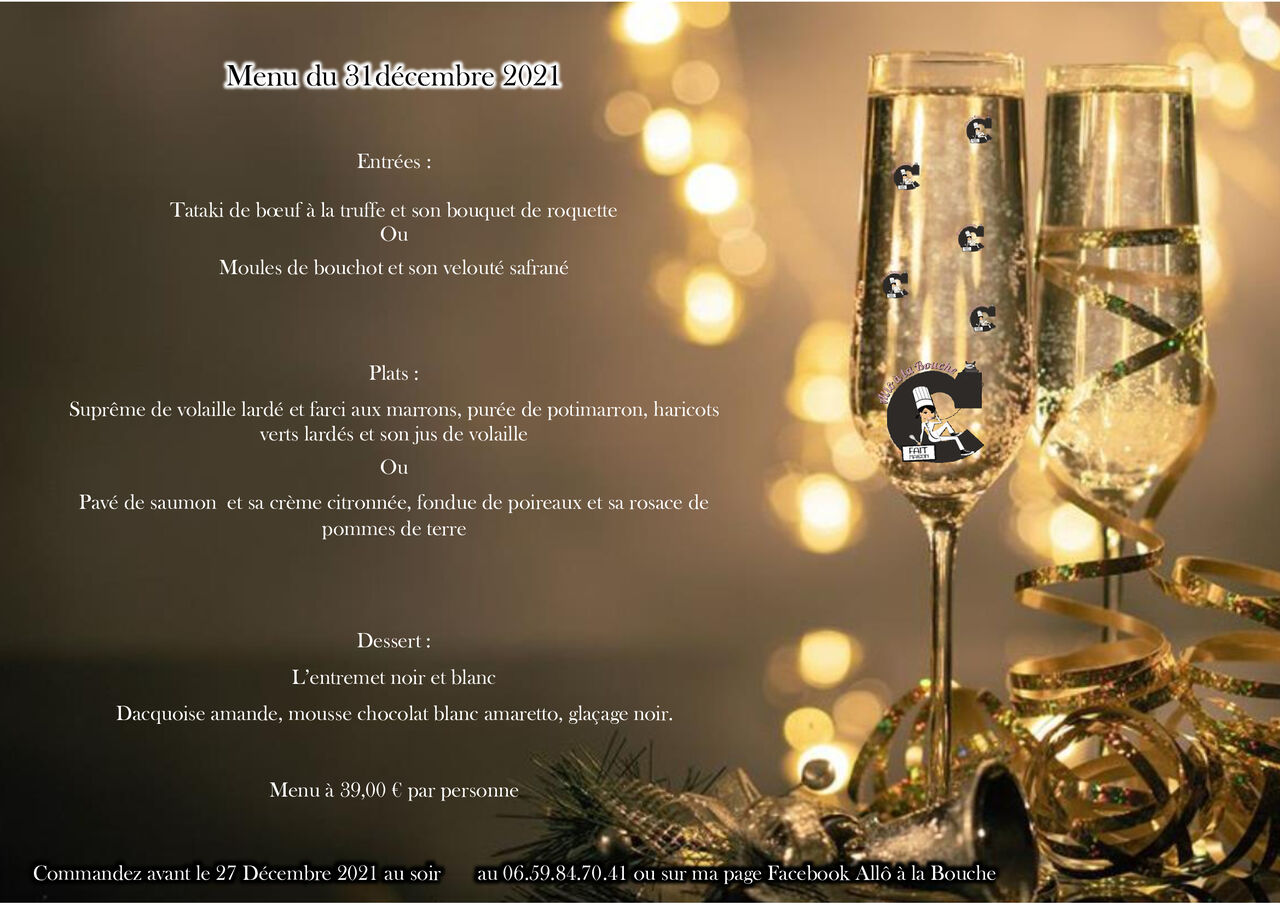 Menu du réveillon du 31 Décembre 2021
