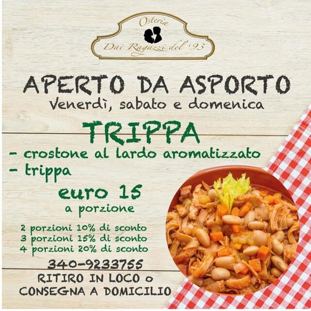 Su prenotazione con un giorno di anticipo
Trippa 