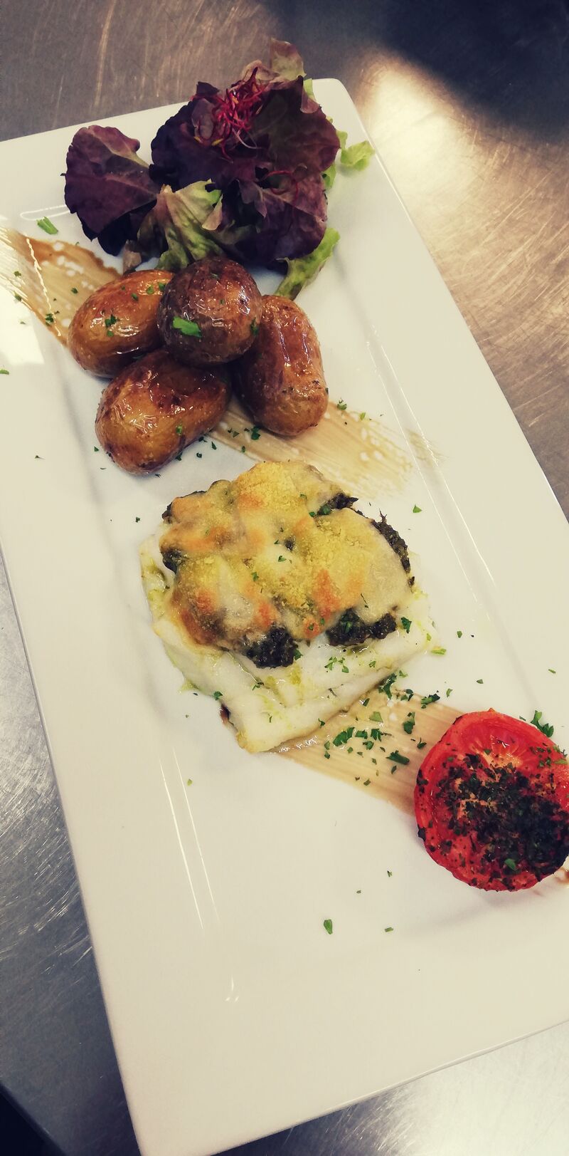 Cabillaud en croûte de parmesan et basilic 