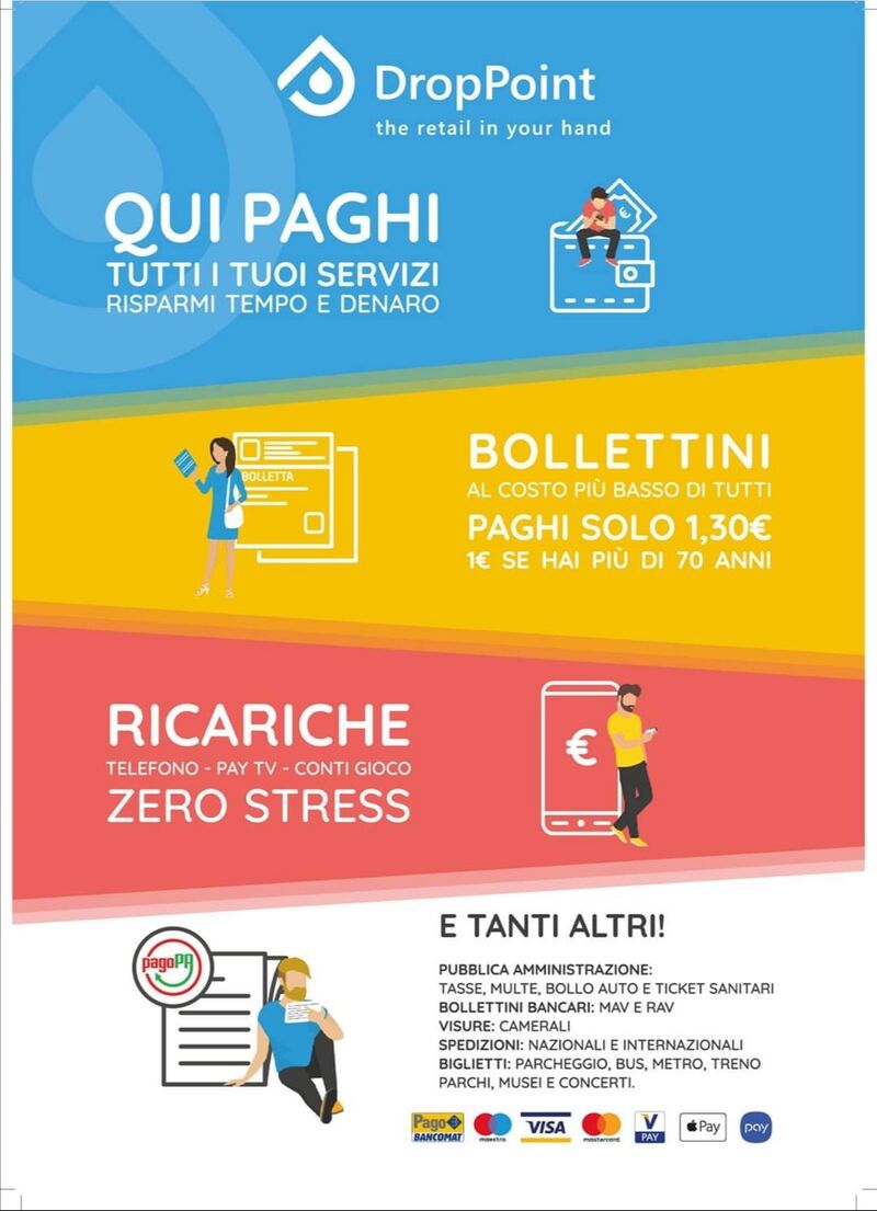 Da noi potrai pagare bollettini postali, bancari, ricariche e tanto altro