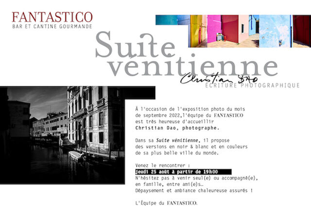Présentation du photographe Christian Dao Jeudi 25 Août 2022 à partir de 19 h.
Exposition jusqu'au 30 septembre.
www.dao.photo