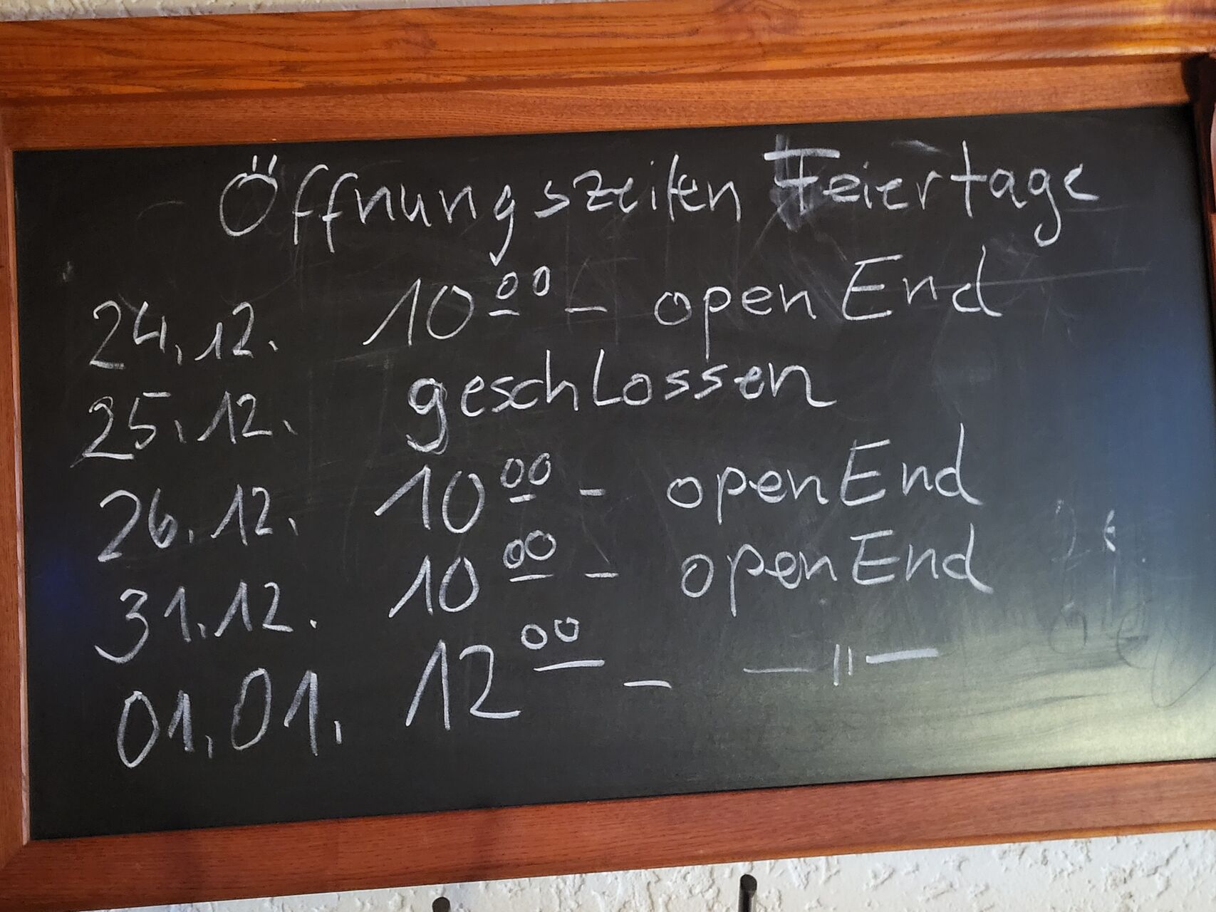 Öffnungszeiten Weihnachten und Sylvester