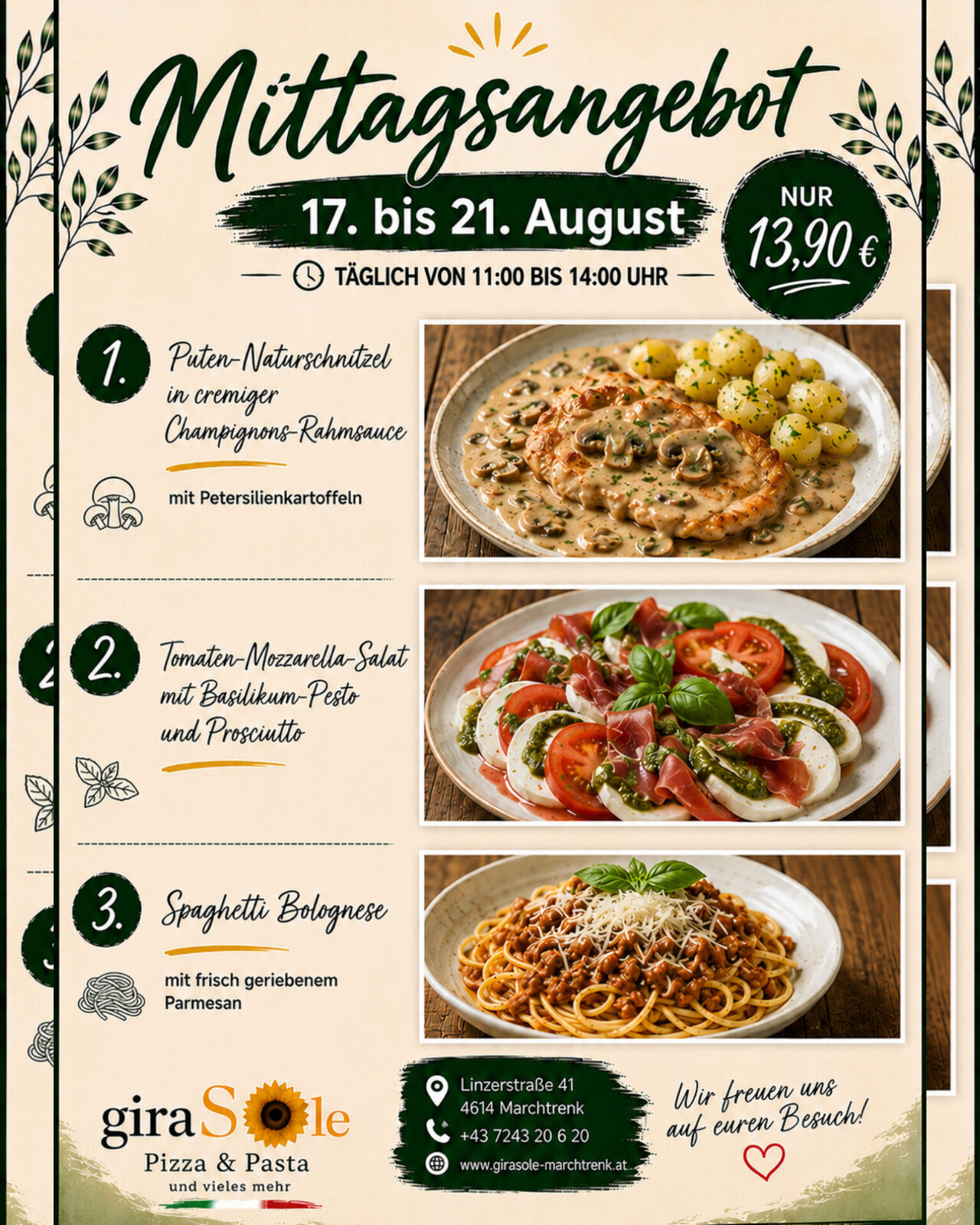 🍽️ UNSERE MITTAGSANGEBOTE VOM 17. BIS 21. AUGUST! ☀️