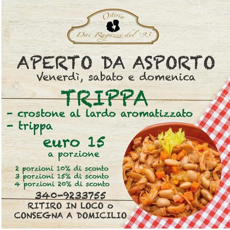 Su prenotazione con un giorno di anticipo
Trippa 