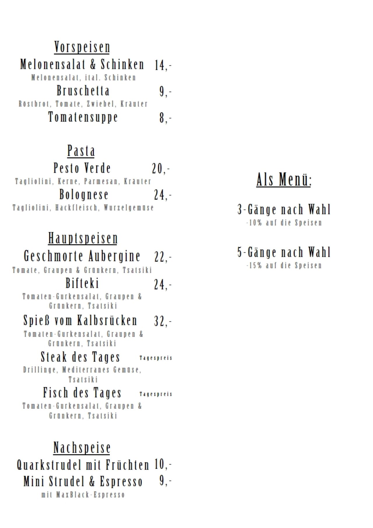 Unsere Speisekarte vom 14.07. bis zum 01.08.26