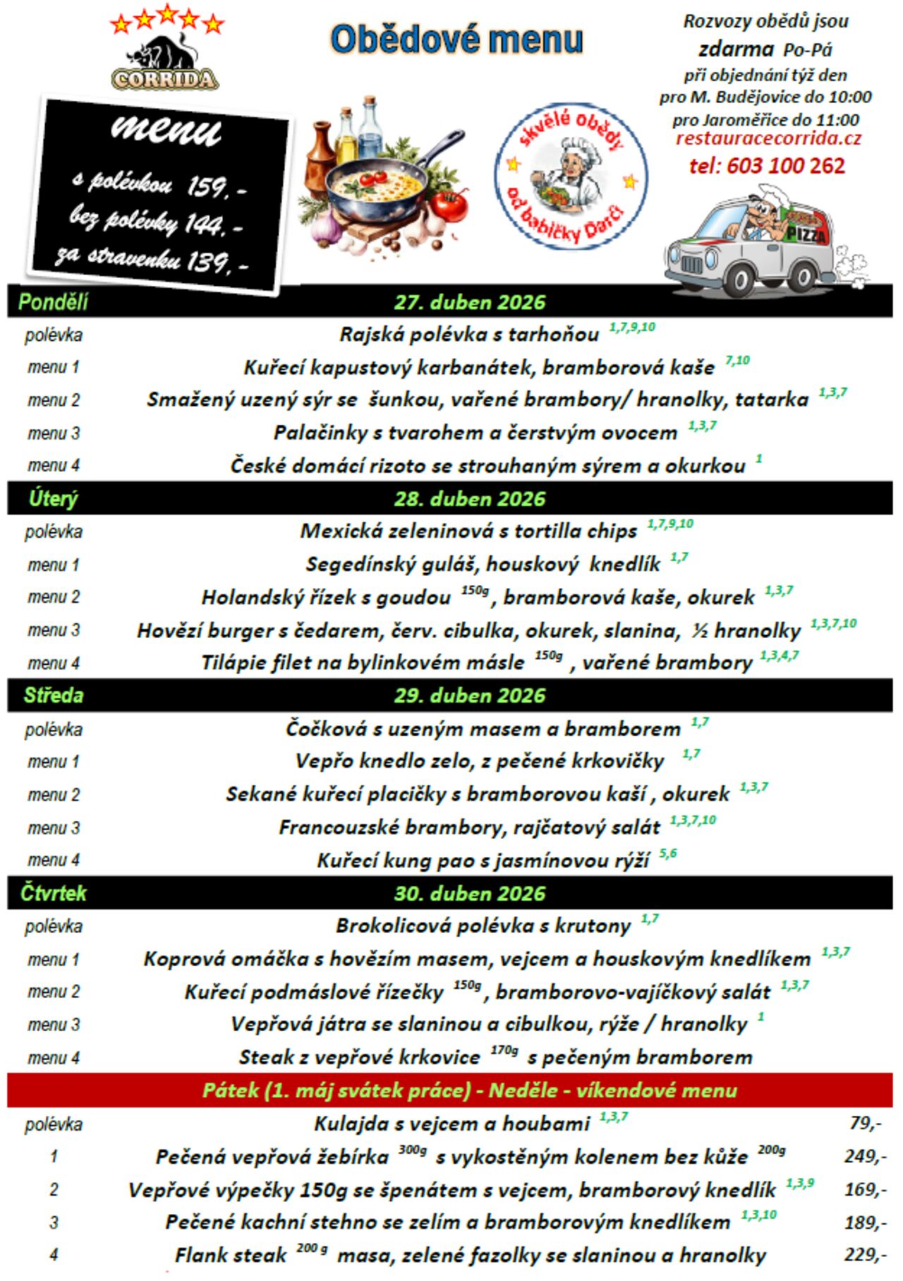 Týdenní obědové menu