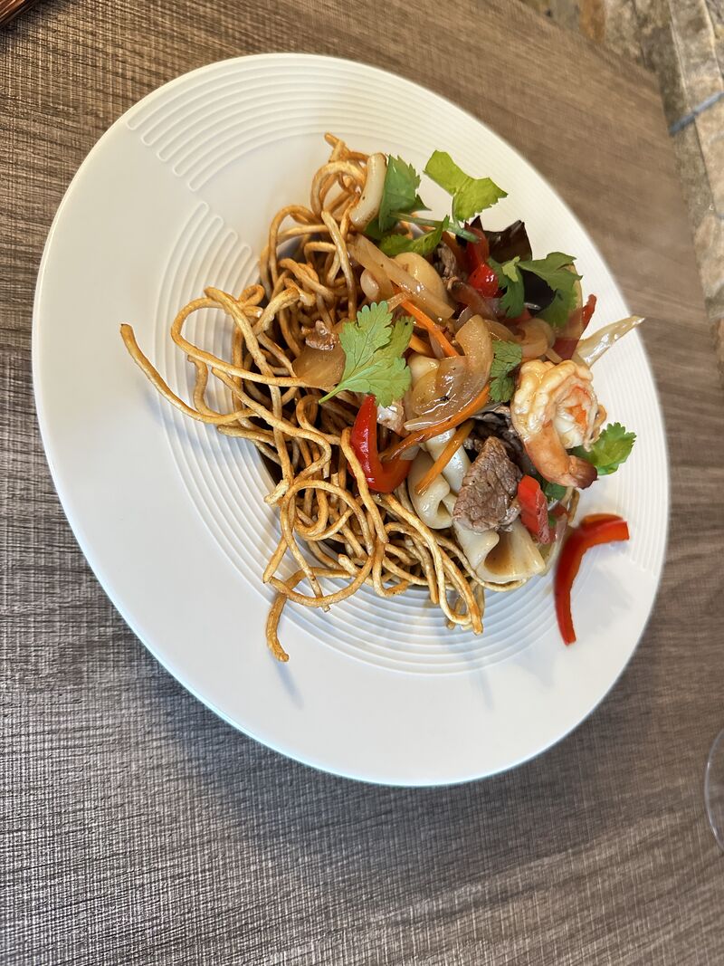 Nouilles croustis entre terre et mer