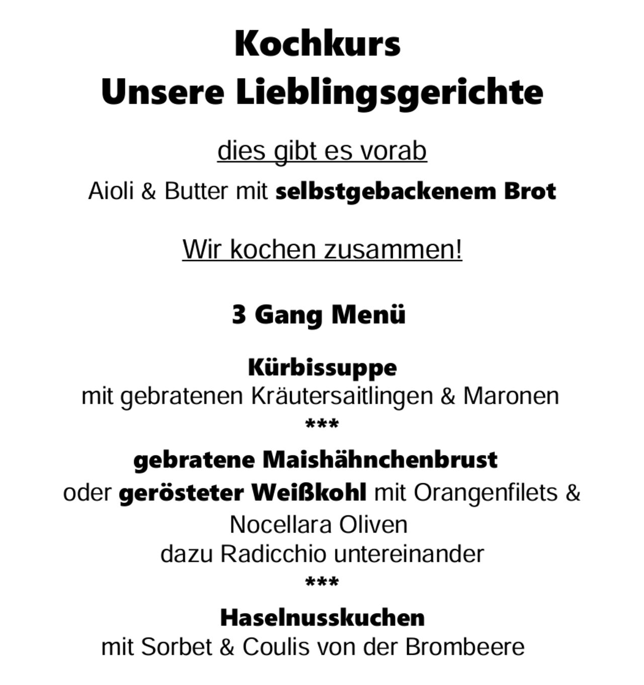 Kochkurs Unsere Lieblingsgerichte Herbst & Adventszeit
