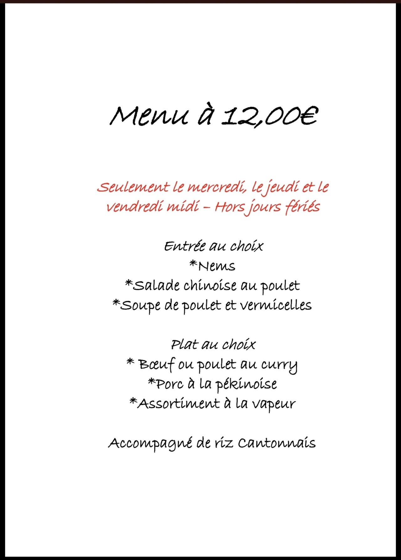 Menu à 12€