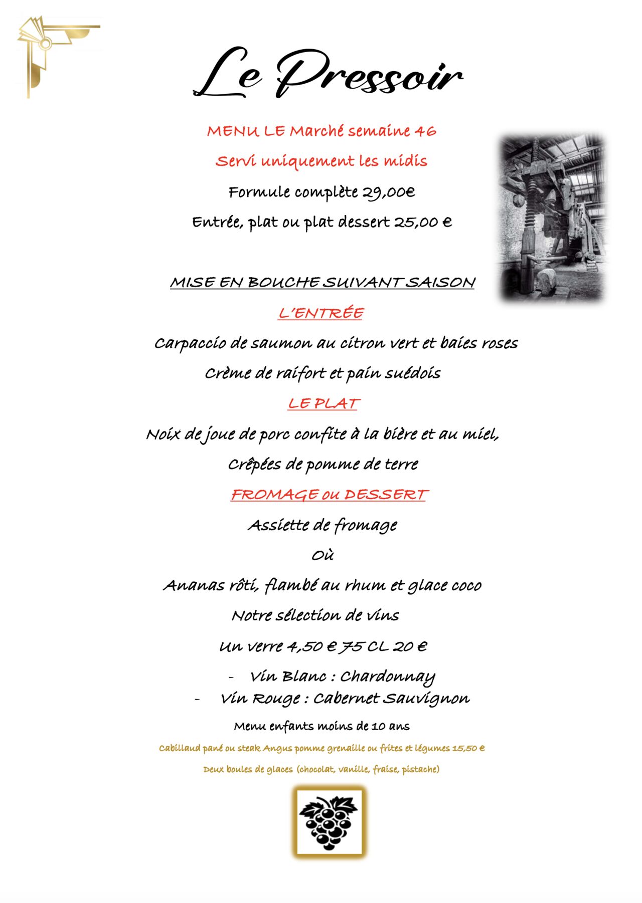 Menu du marché semaine 46