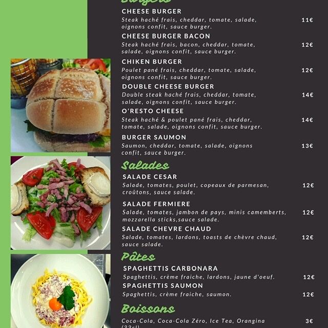 Carte spéciale pour l’emporter et Uber . Tous nos Burgers servis avec frites maison