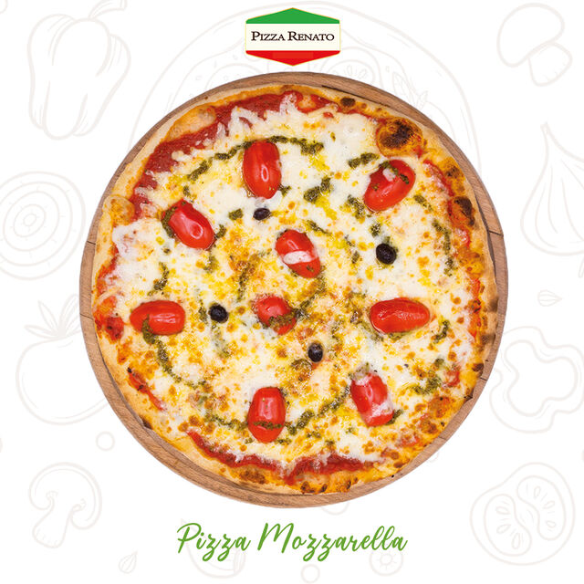 Tomate, fromage, Mozzarella, tomates cerises, basilic, olives et origan.33 cm.