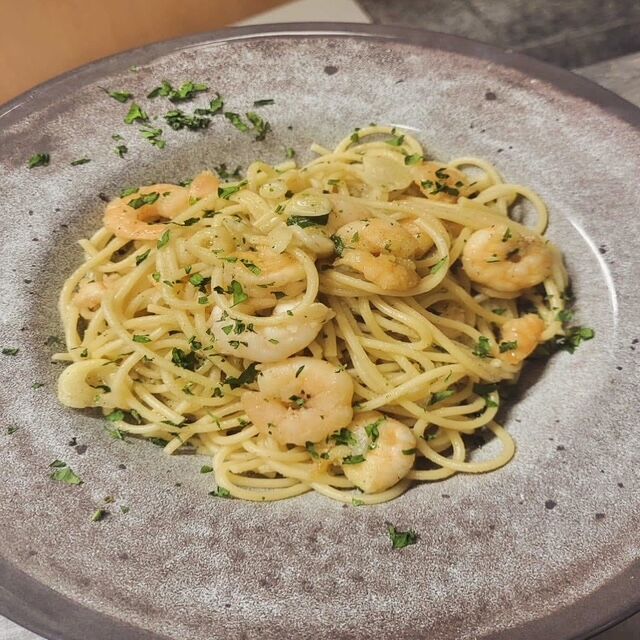 Spaghetti Pesto & Gamberetti