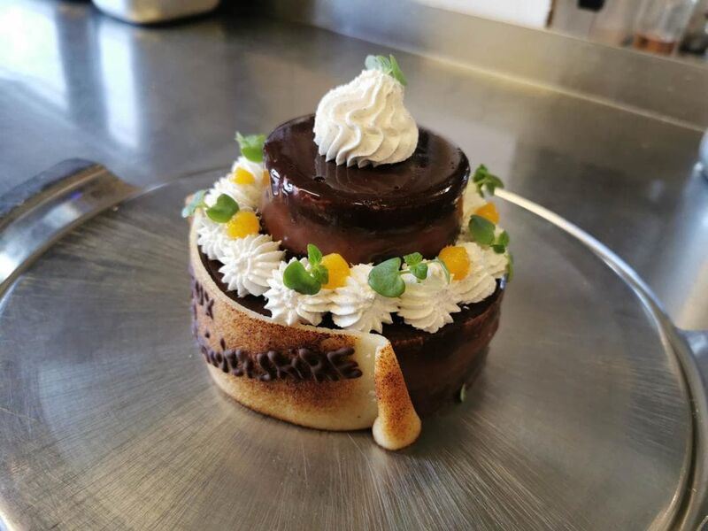 Gâteau d'anniversaire, royale chocolat, insert passion