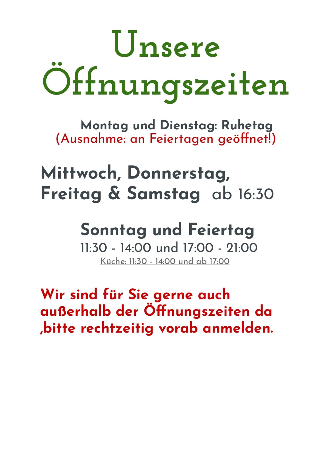 Unsere Öffnungszeiten