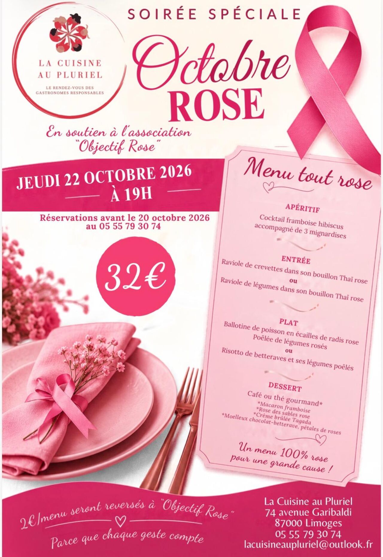 Repas Rose pour l'octobre rose