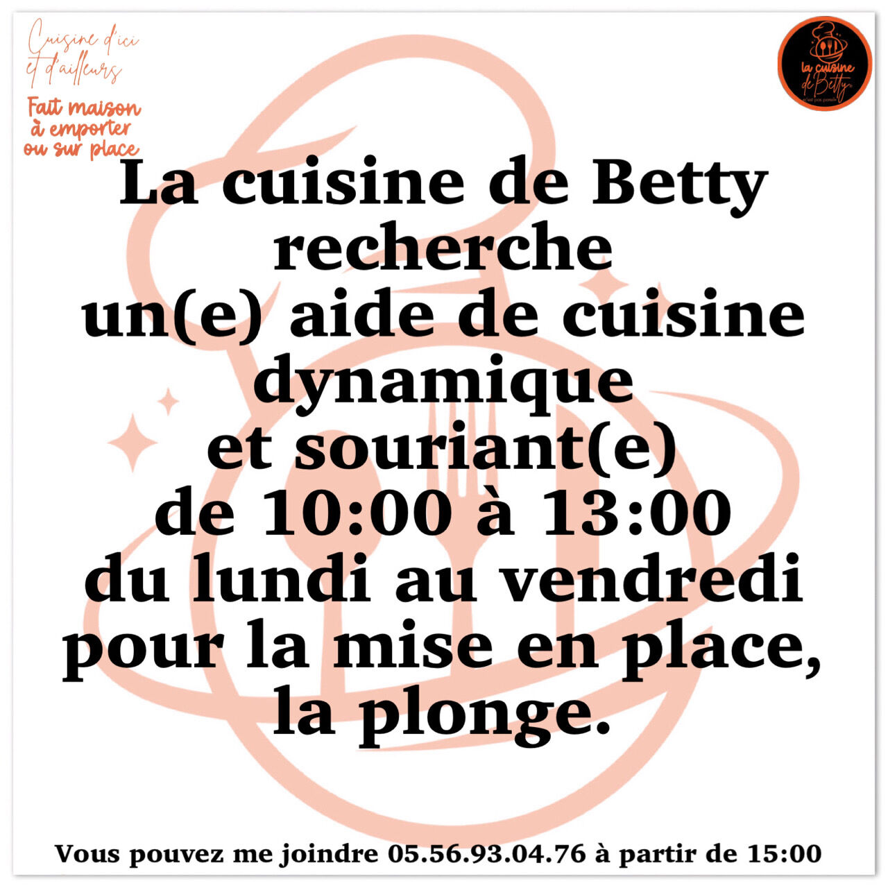Recherche un(e) aide de cuisine 