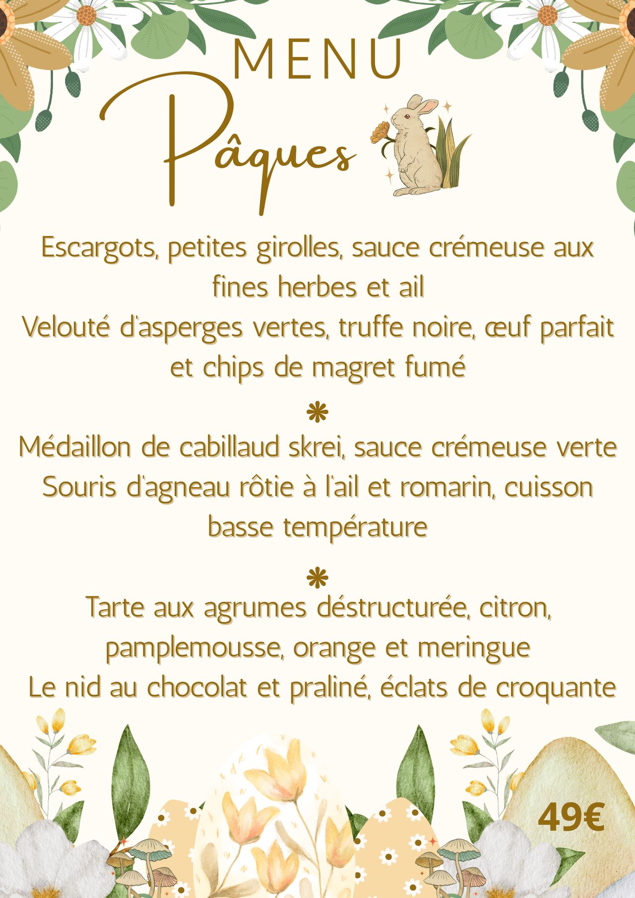 MENU DE PÂQUES