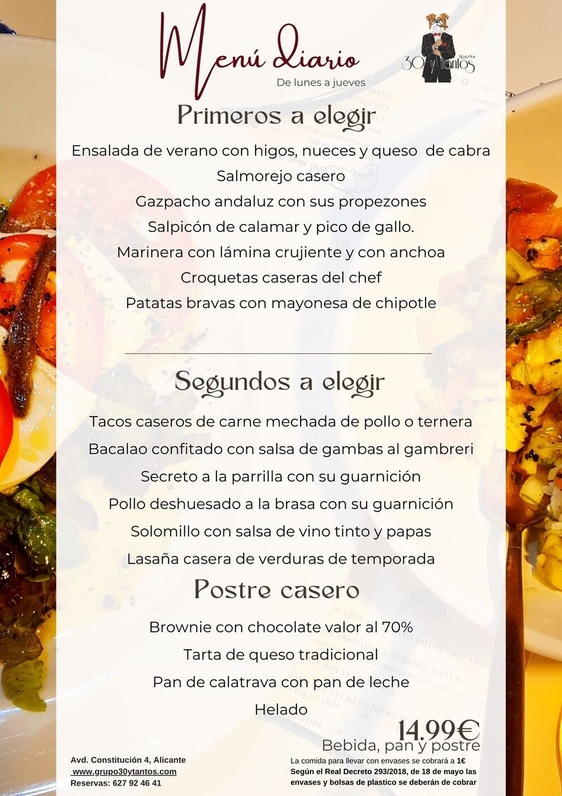 MENU DIARIO DE LUNES A JUEVES