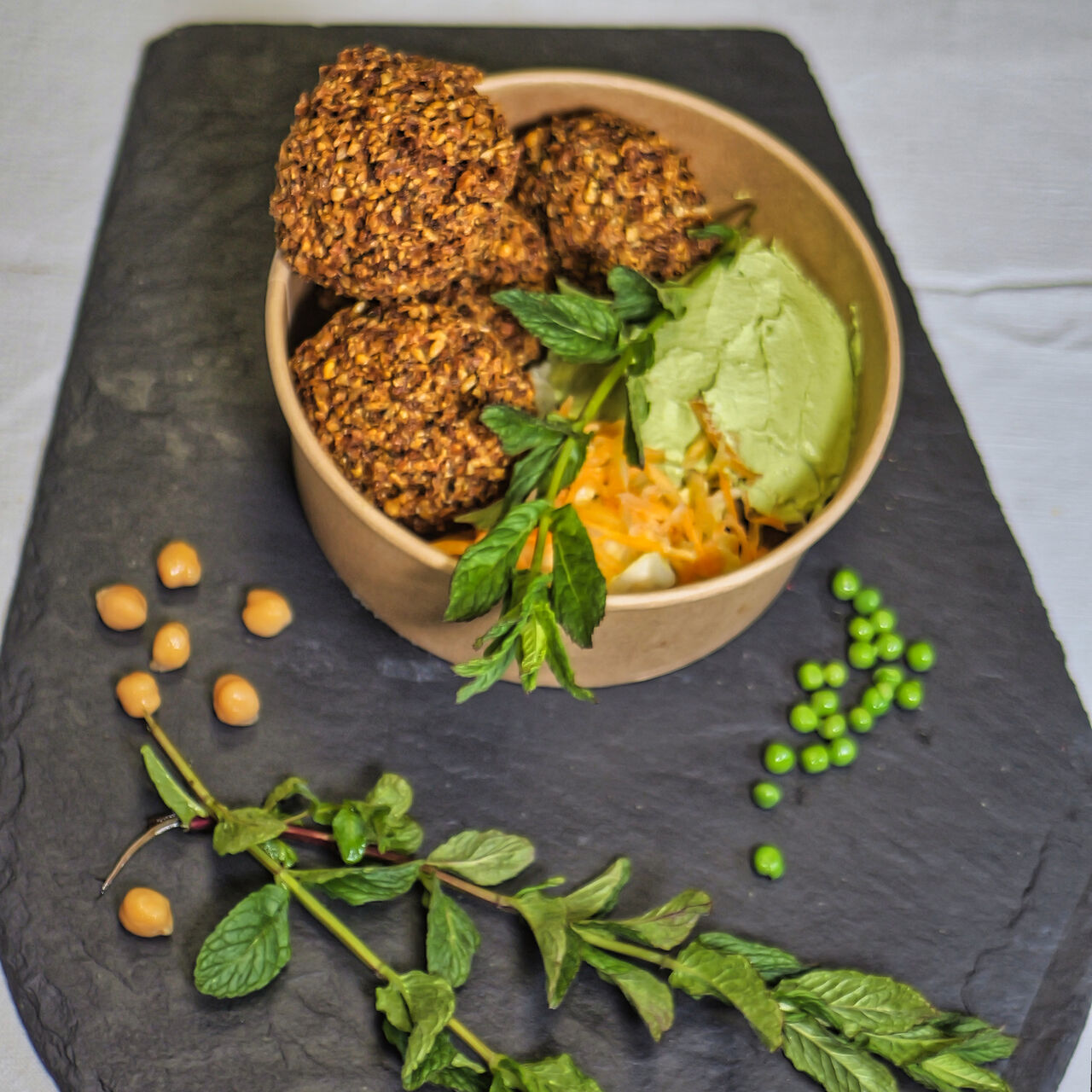 Falafels et sa crème de petits pois menthe