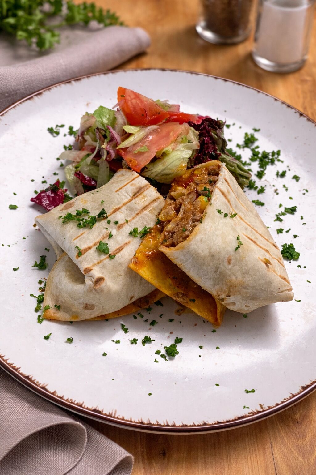 Chilli con carne v chrumkavej tortille