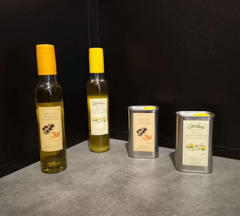 Citrolive et huile à la mandarine 25cl en bouteille ou bidon=14€ la bouteille