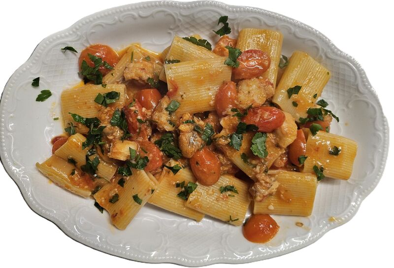 paccheri con coda di rospo