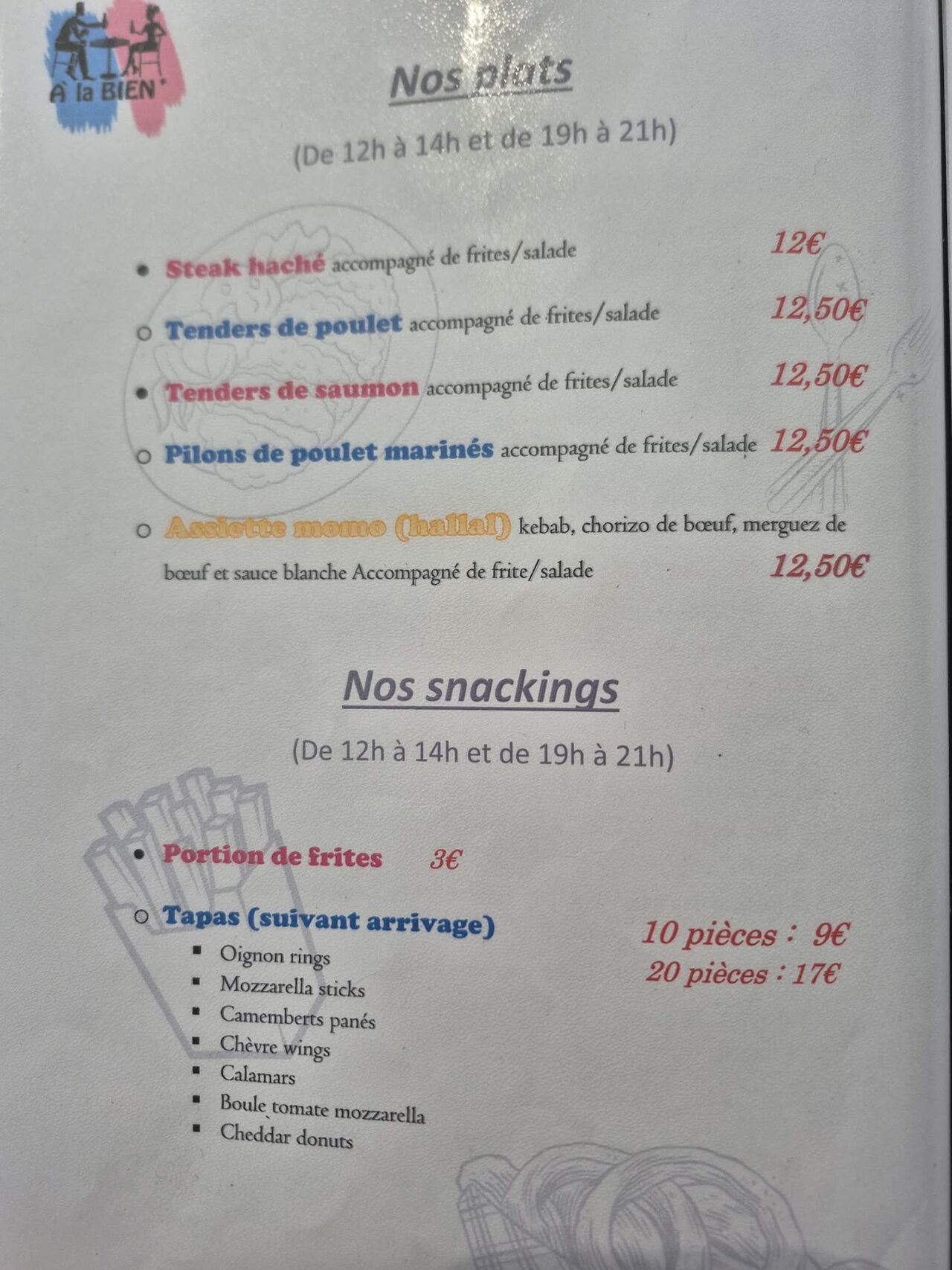 Nos plats / Snackings
