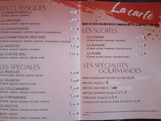 La carte des gourmandises