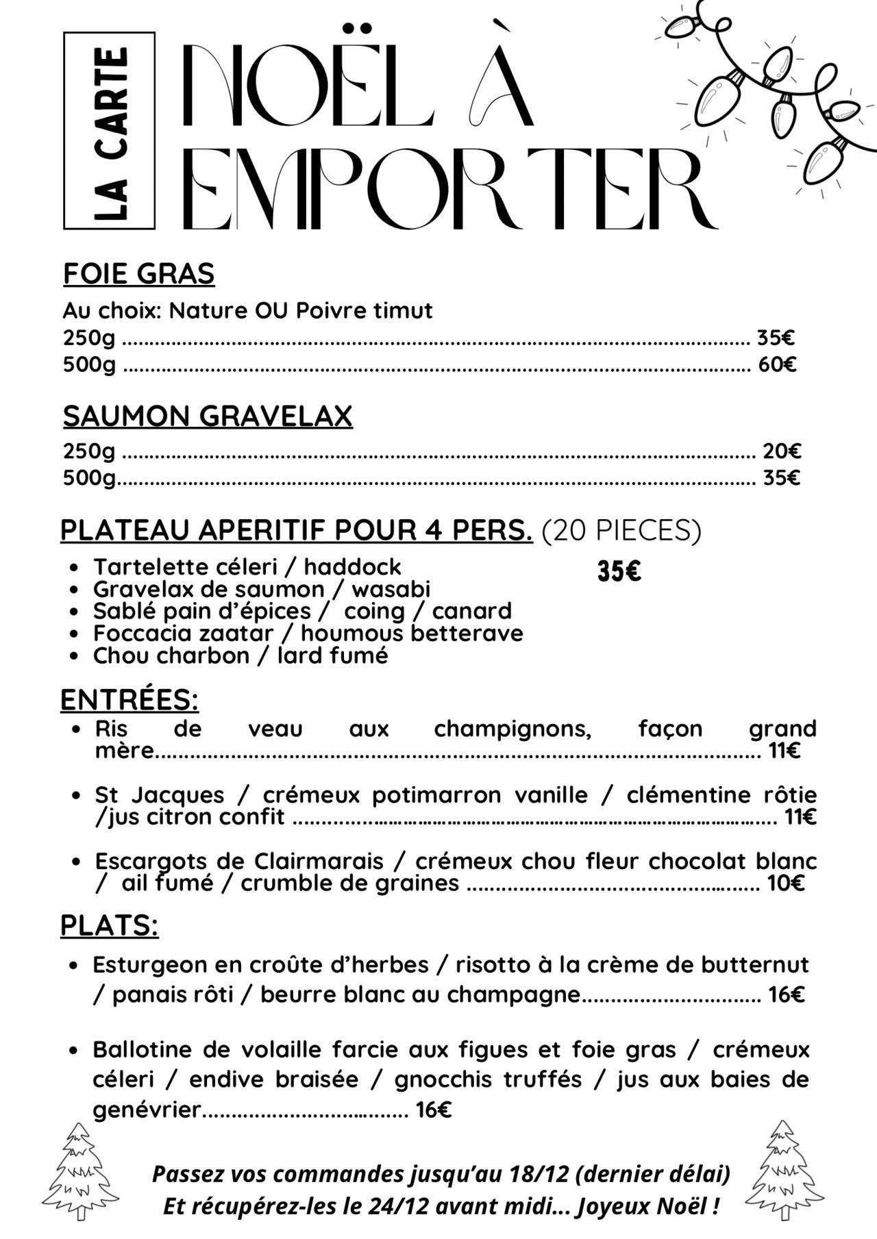 Carte traiteur Noël 2025
