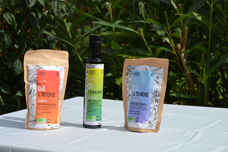 Des graines, de l'huile et des protéines de chanvre cultivés autour de Toulouse. Un concentré de protéines.