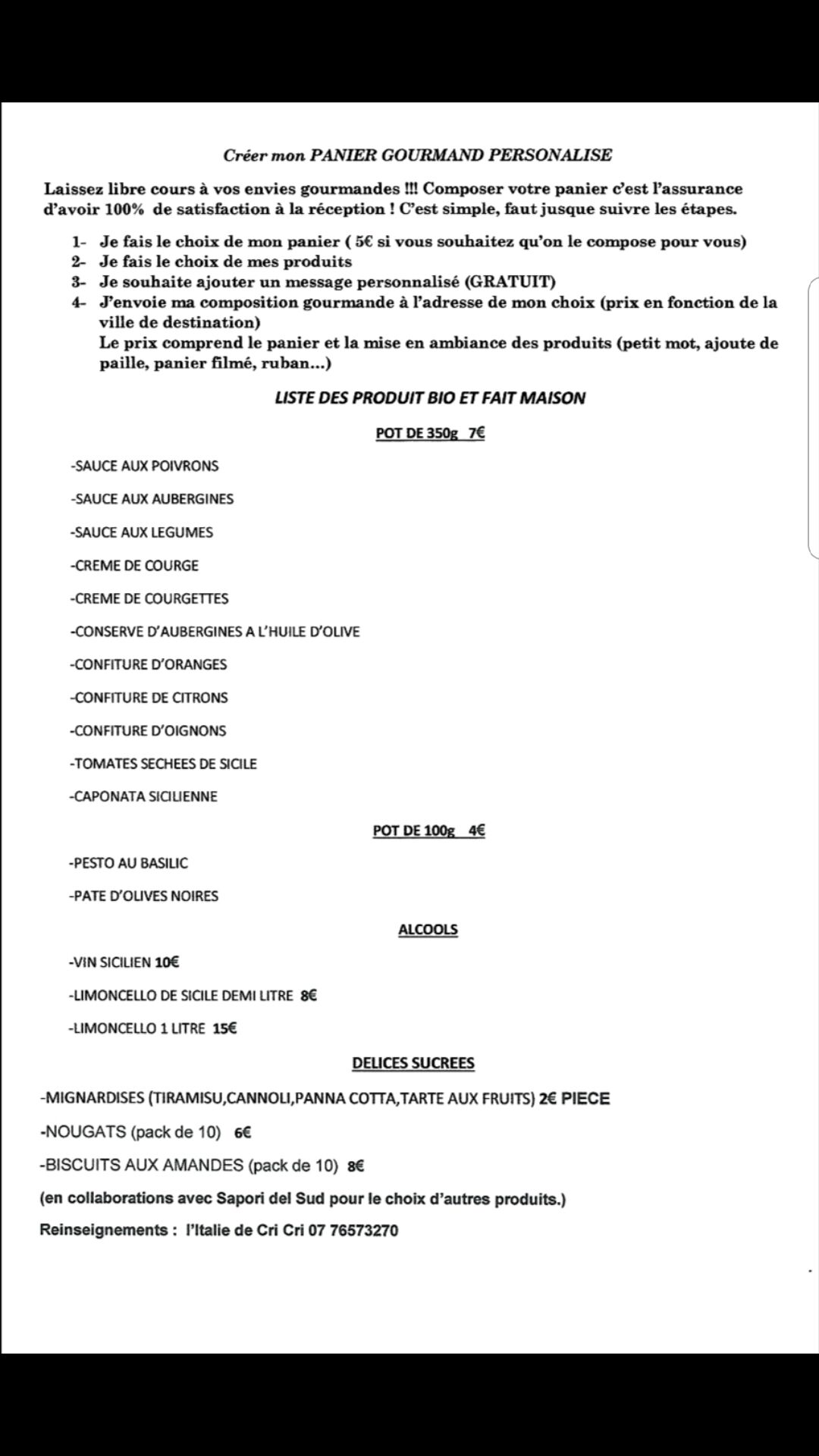 LISTE DE CHOIX PANIERS GOURMANDS