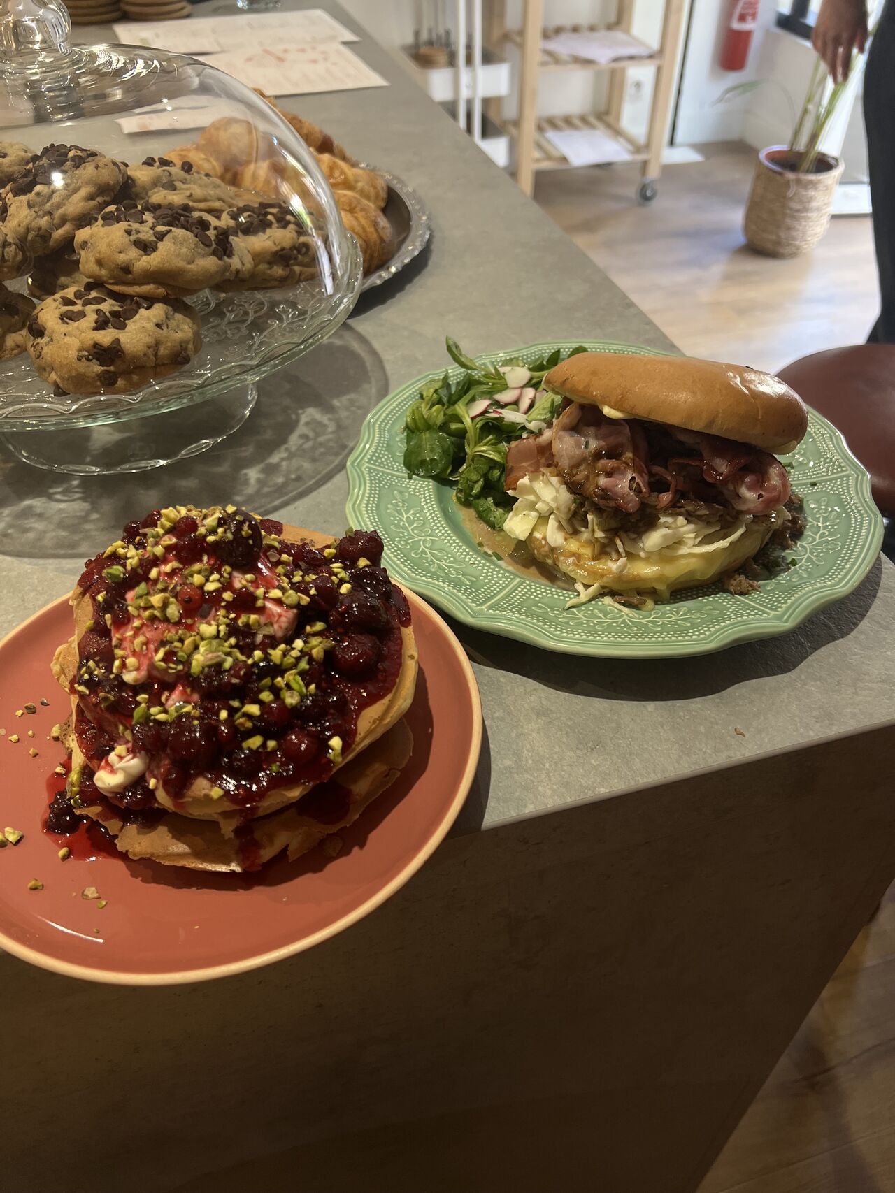 Pancakes et burger effiloché de bœuf 