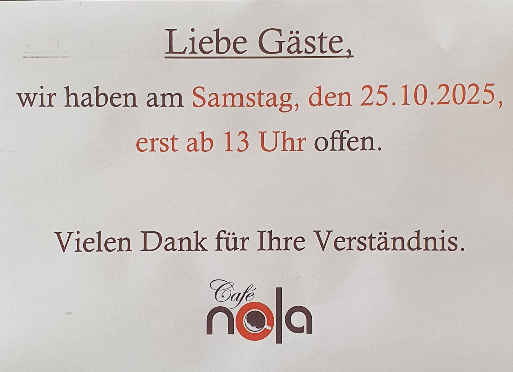 Öffnungszeit Änderung