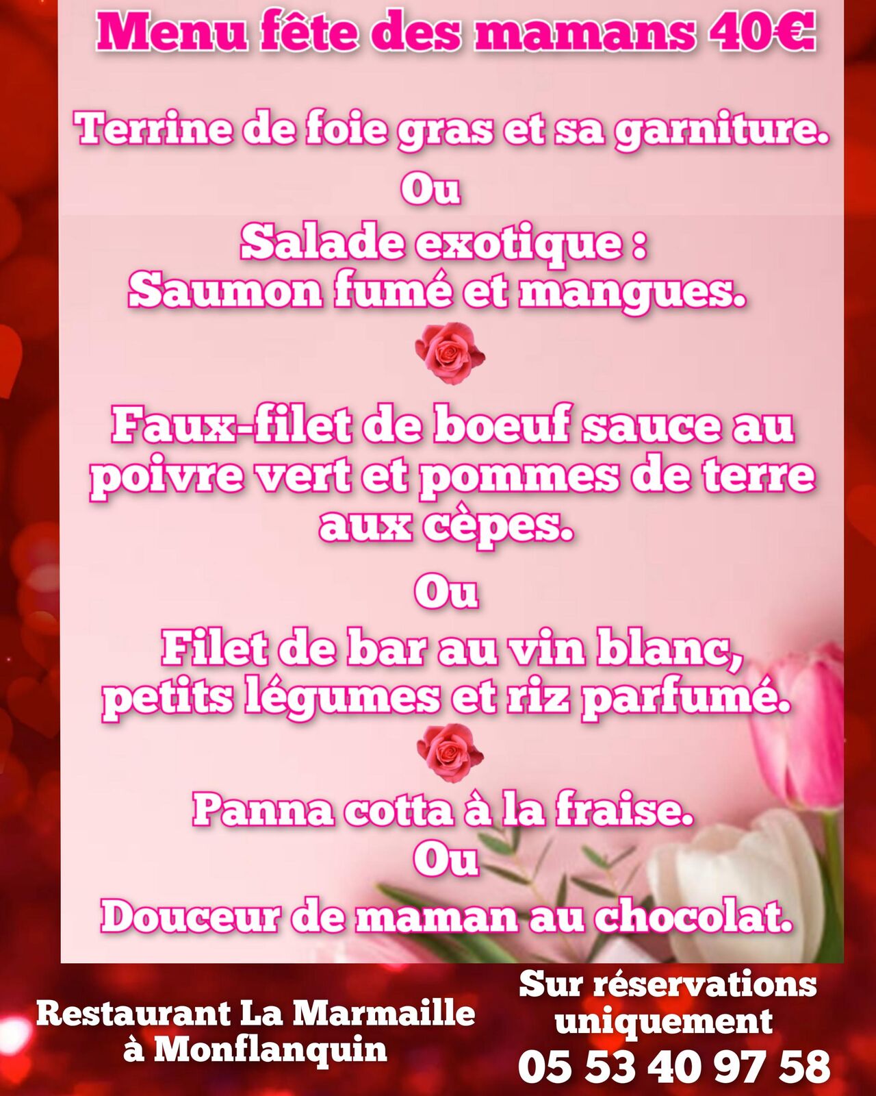 Menu Fête des mamans