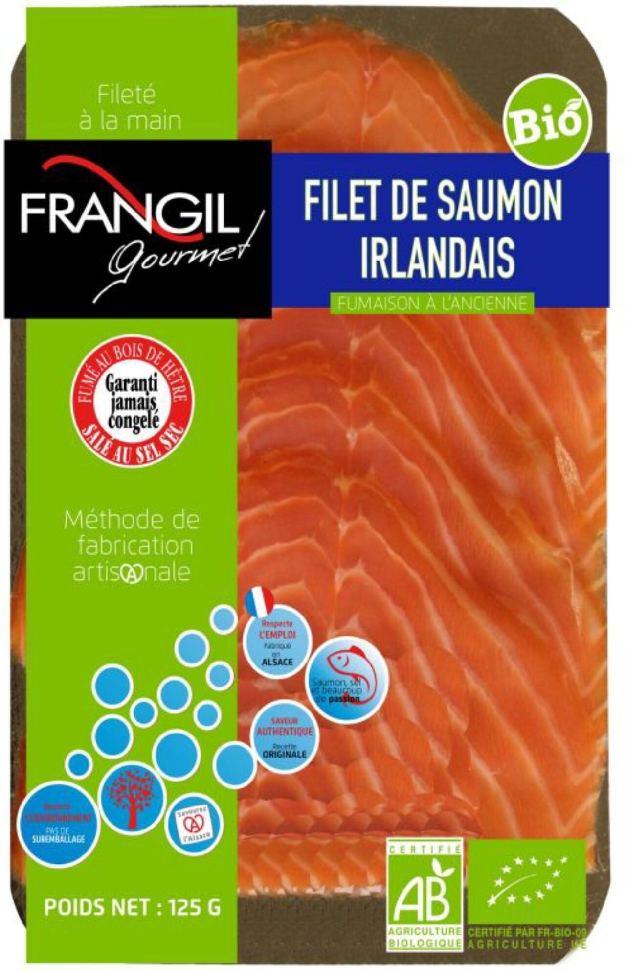 Filets de saumon BIO irlandais fumés à l'ancienne - 100gr - 6,63€