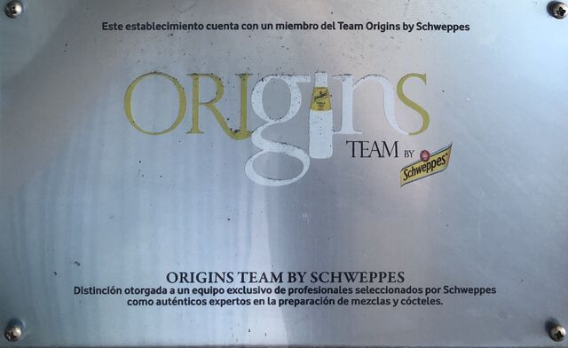 Placa Schweppes
Placa participante Concuro de Gin & Tonic
Origins Team by Schweppes